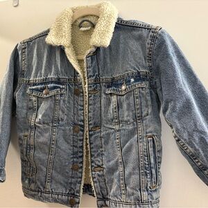Zara Kids Blue Denim Jacket with Cream Sherpa Lining Sz 8
